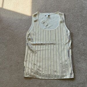 LOFT Cream Sequin Embellished Top